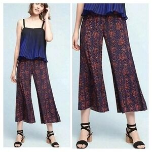 Anthropologie Elevenses Tessie Wide Leg Paisley Cropped Pants Size 4 High Waist